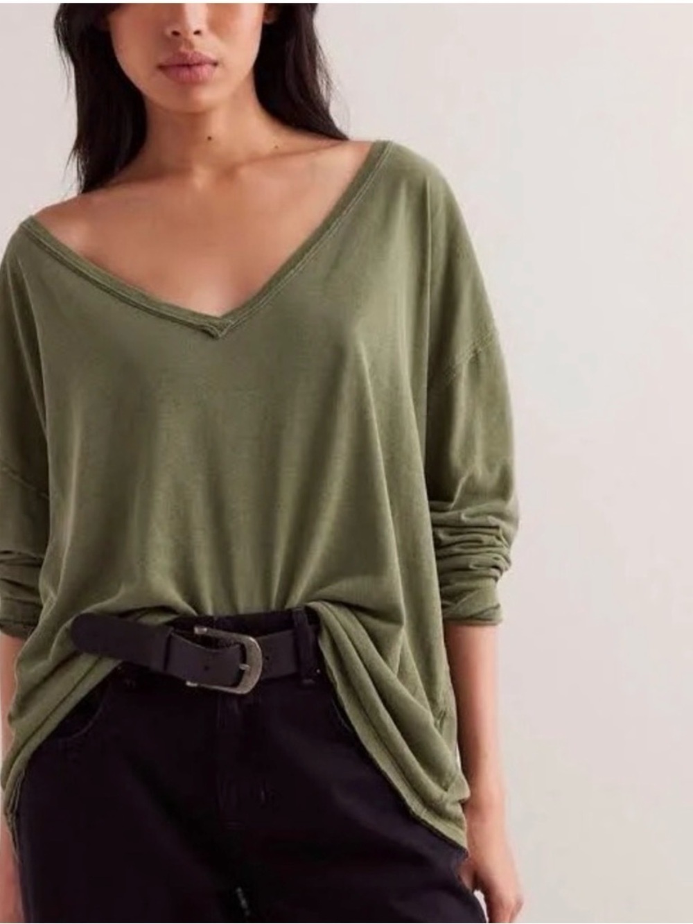 WE THE FREE Long Sleeve Oversized Slouchy Boho V-Neck Nina T-Shirt Size S